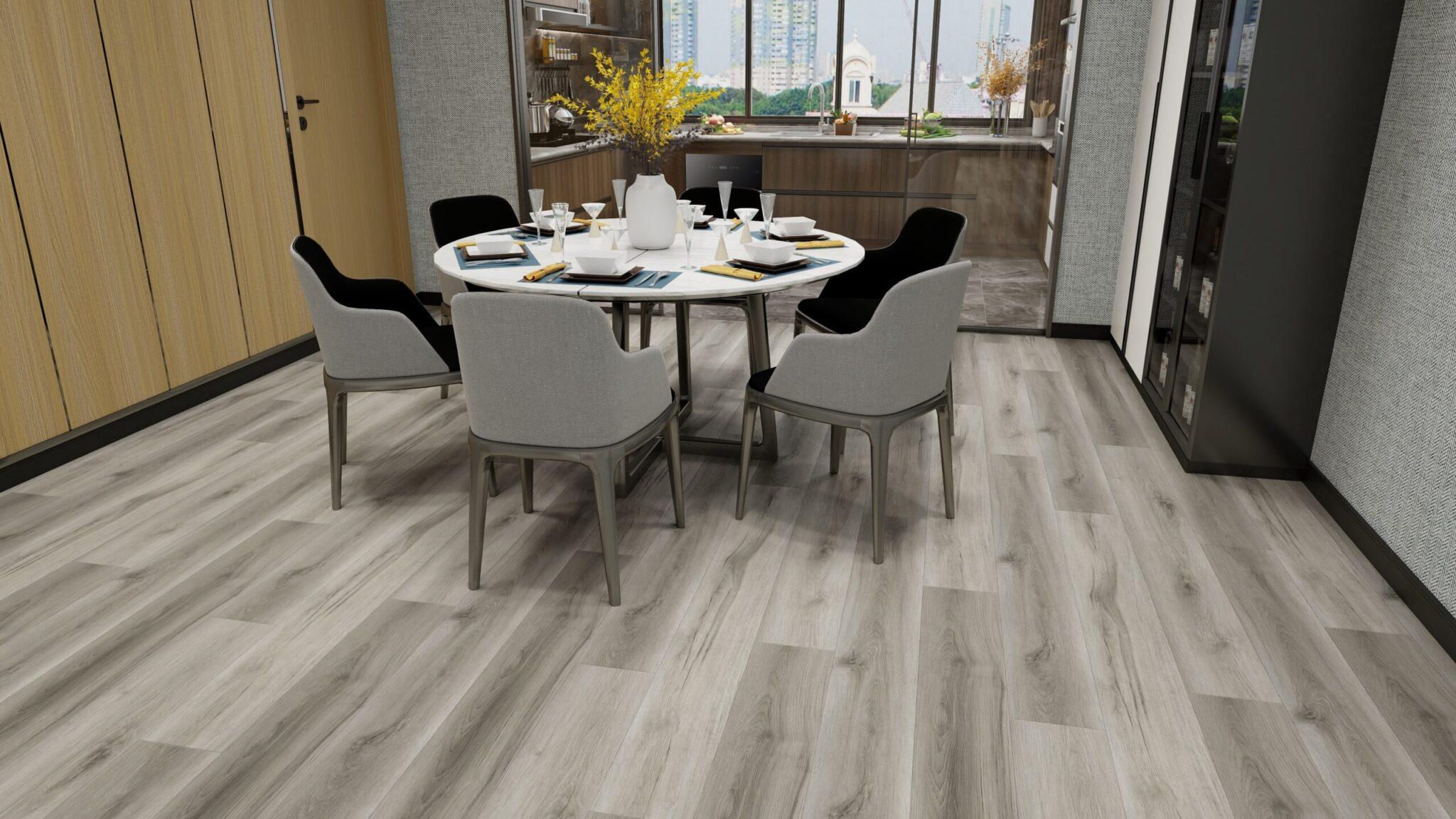 Dining room finished with Ultimate Floors SPC plank flooring