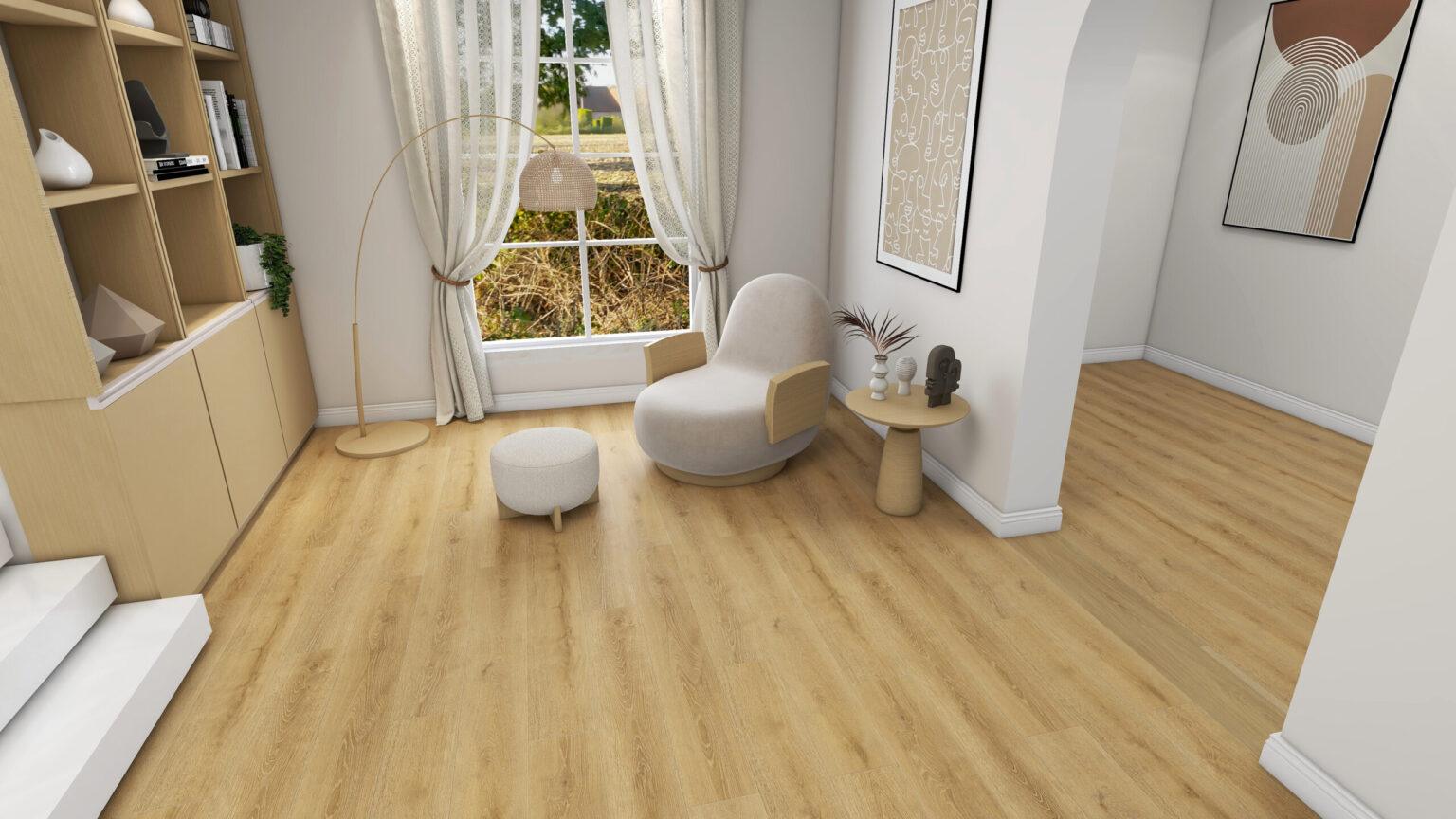 Room finished with wood-look plank flooring