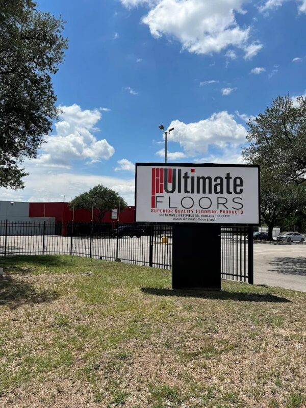 Ultimate Floors sign outside the Houston distribution center